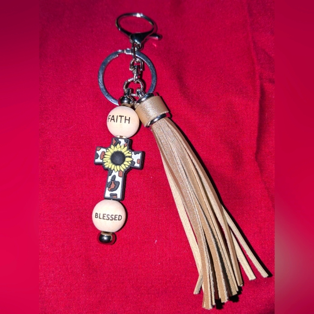 Cross keychain Faith blessed